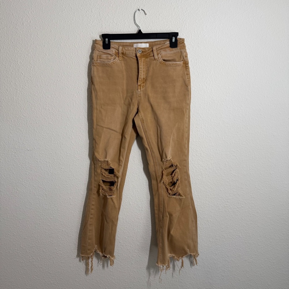 Vintage Vervet Cropped Flare Jeans Womens 27x24.5 Army‎ Khaki High Rise Raw Hem